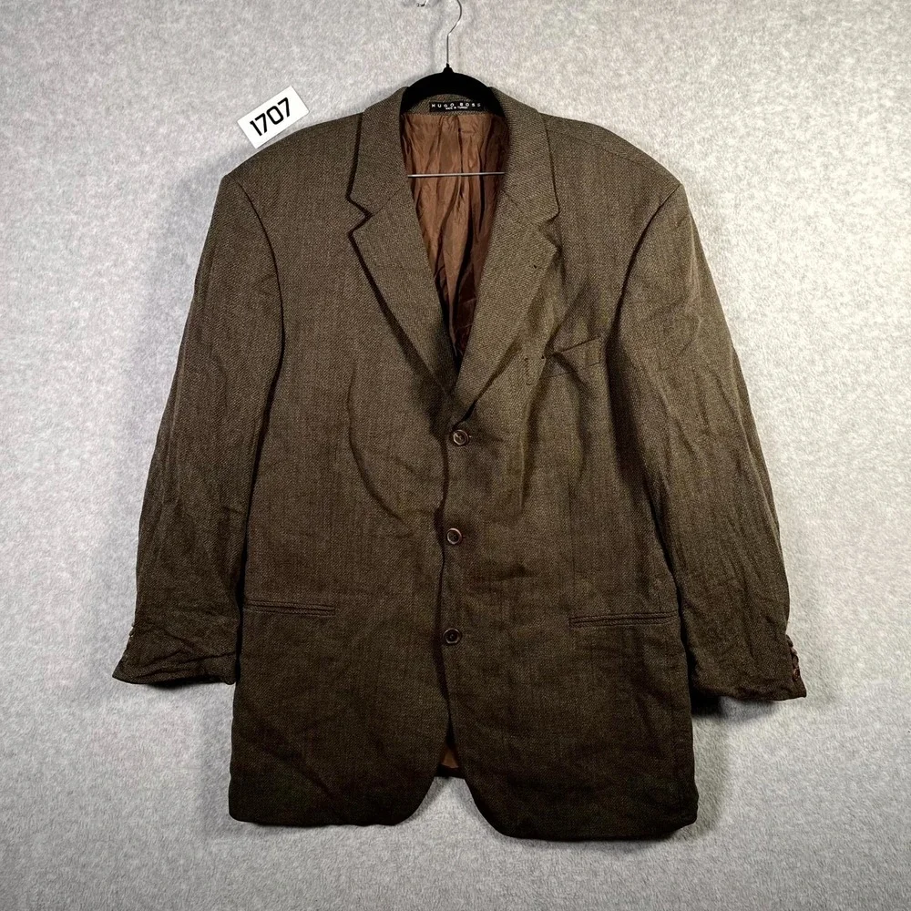 Hugo Boss Einstein Blazer Jacket Mens 46R Brown Wool Notch Lapel Single Breasted